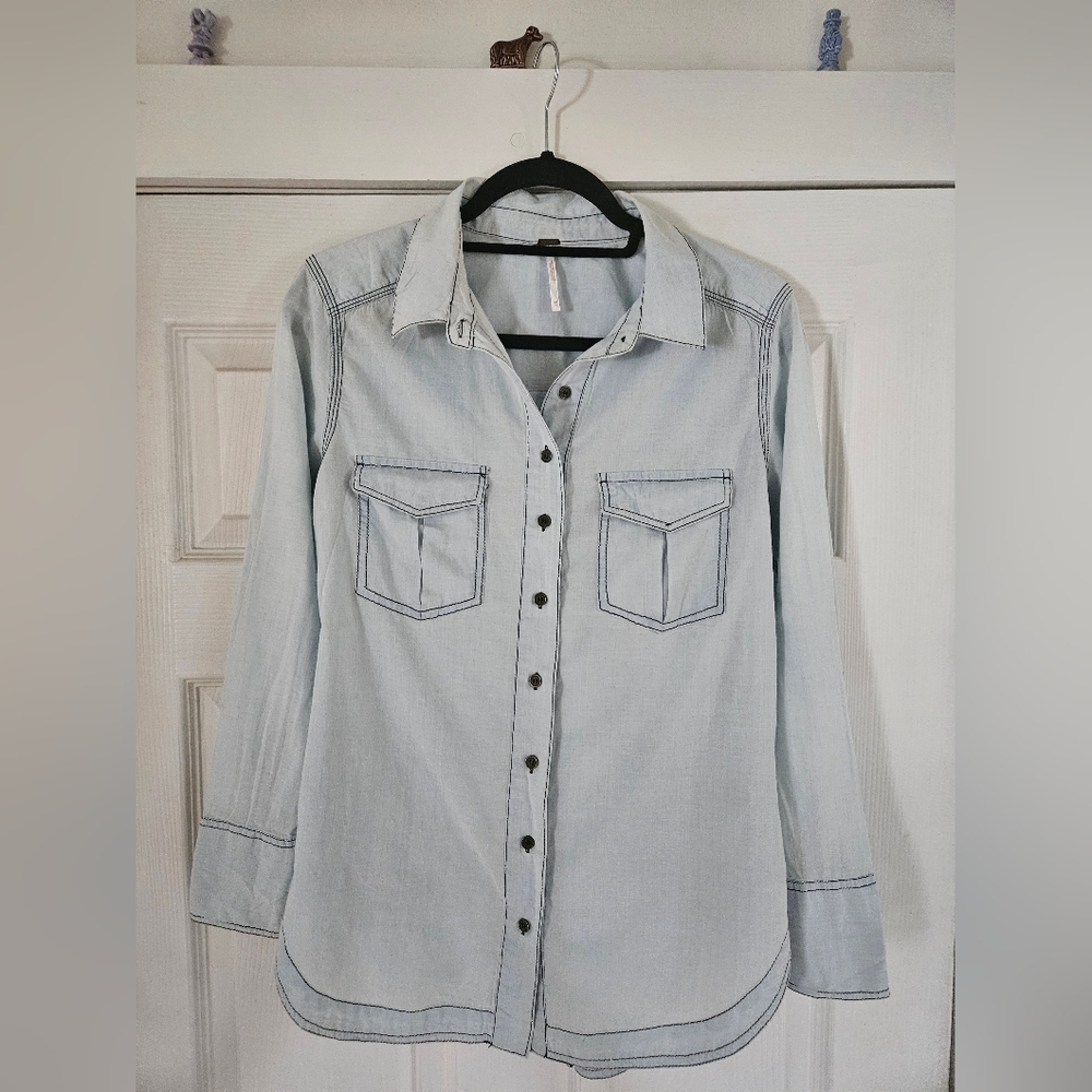 FREE PEOPLE Denim Look Button Up Shirt